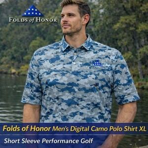 Folds of Honor Men's Digital Camo Polo Shirt XL Short Sleeve Performance Golf